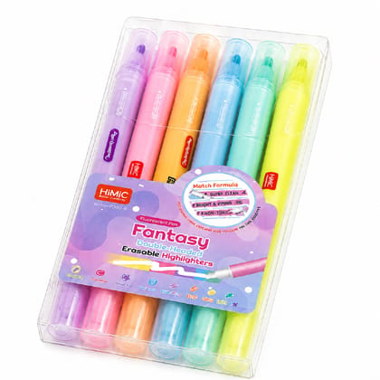 KTRS ENTERPRISE Fantasy Double-Headed Erasable Highlighter Pens Set – 6 Pastel Colours, Dual Tip Fluorescent Marker Pens for School, Office, Study, Journaling & Art