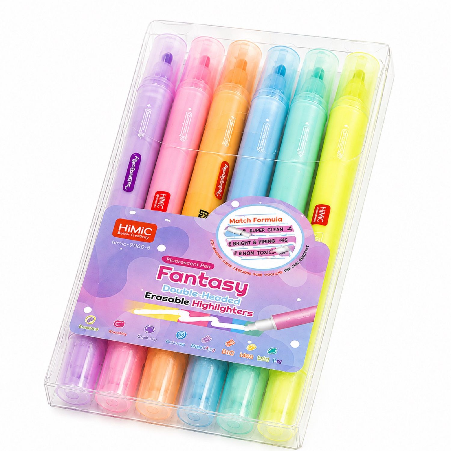 KTRS ENTERPRISE Fantasy Double-Headed Erasable Highlighter Pens Set – 6 Pastel Colours, Dual Tip Fluorescent Marker Pens for School, Office, Study, Journaling & Art