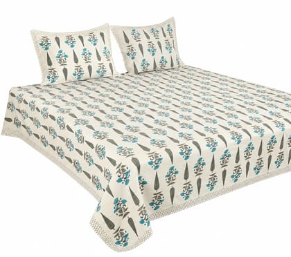 Hand Block Print Luxury Super King Cotton Bedsheet 108x108 With 2 Pillow Covers, 250GSm, 144TC Hand Block Print Luxury Super King Cotton Bedsheet 108x108 With 2 Pillow Covers, 250GSm, 144TC