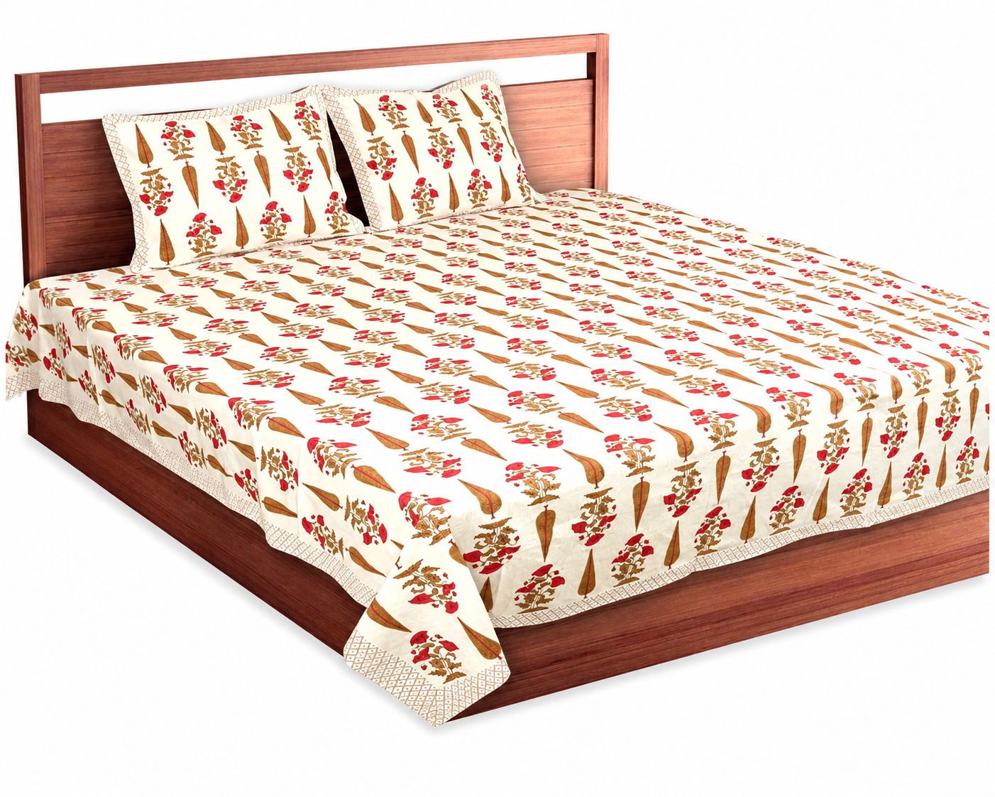 Hand Block Print Luxury Super King Cotton Bedsheet 108x108 With 2 Pillow Covers, 250GSm, 144TC