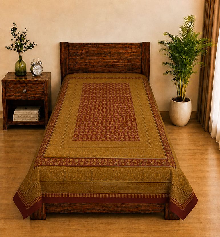 Hand Block Bagh Cotton Single Bedsheet