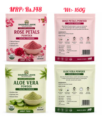 Rose Petals Powder & Aloe Vera Powder Facial Powder Combo | 80GRAM Each | 100% Pure & Natural | Skin Care | SHUSHRAJ JAIVIK