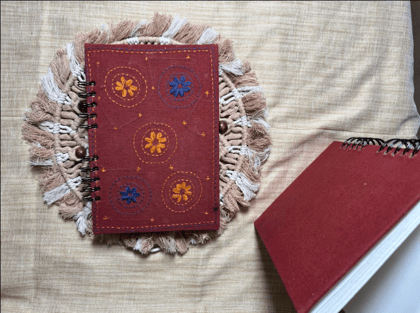 A5 Embroidered Cotton Spiral Notebook