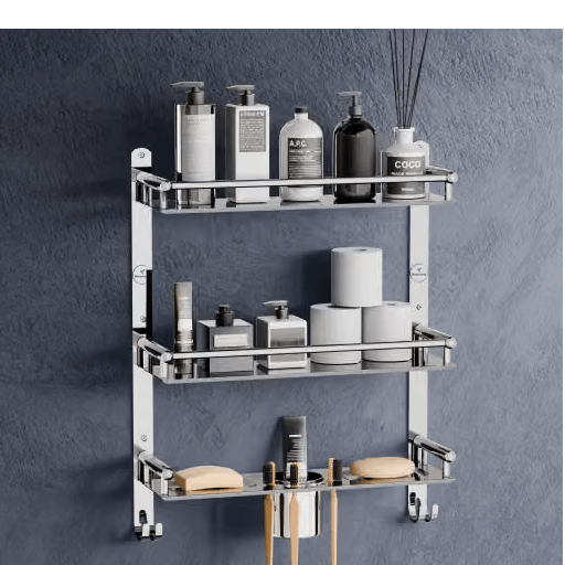Premium Stainless Steel Bathroom Accessories Organizer Rack with Tumbler Holder