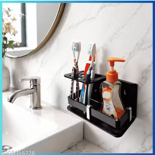 Wall Mounted Bathroom Organizer with Toothbrush & Toothpaste Holder - Bundle of 2