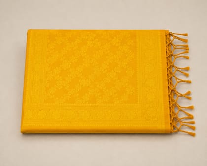 Banarasi Silk Stole Bright Yellow with Yellow Border and Taseels Size:&nbsp;180cm X 50cm