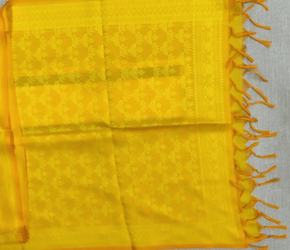Banarasi Silk Stole Bright Yellow with Yellow Border and Taseels Size:&nbsp;180cm X 50cm