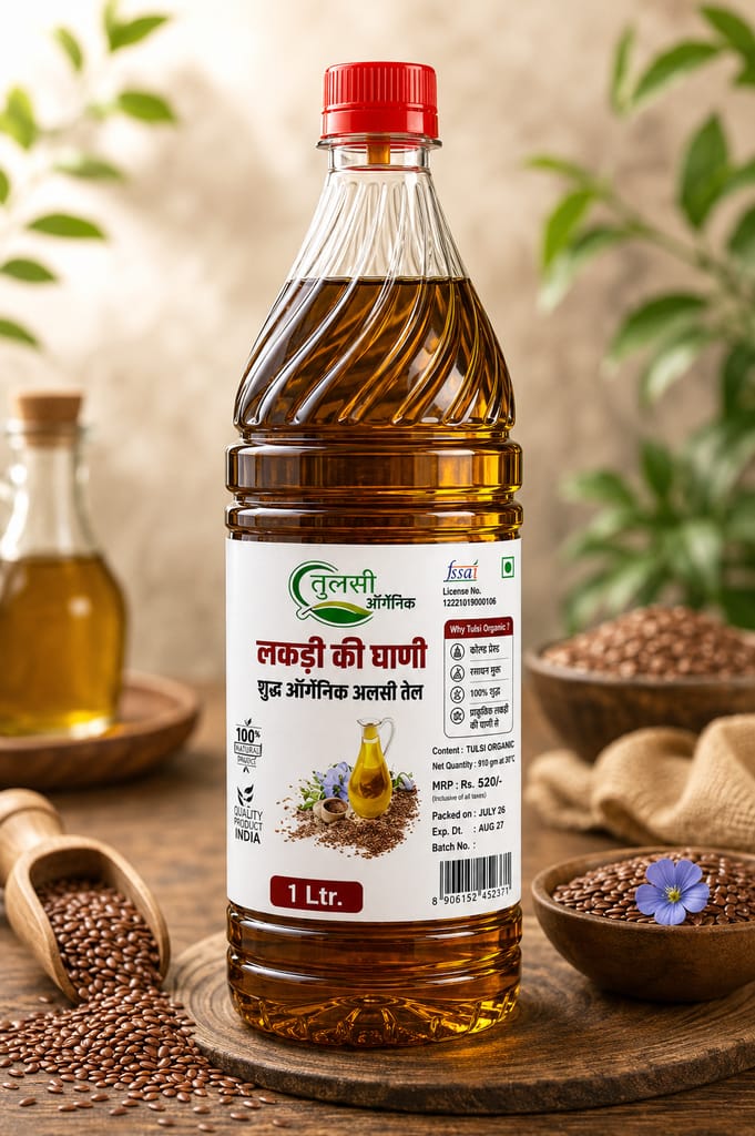 Tulsi Organic Cold Pressed Alsi Oil / Flaxseeds Oil-1 LITRE