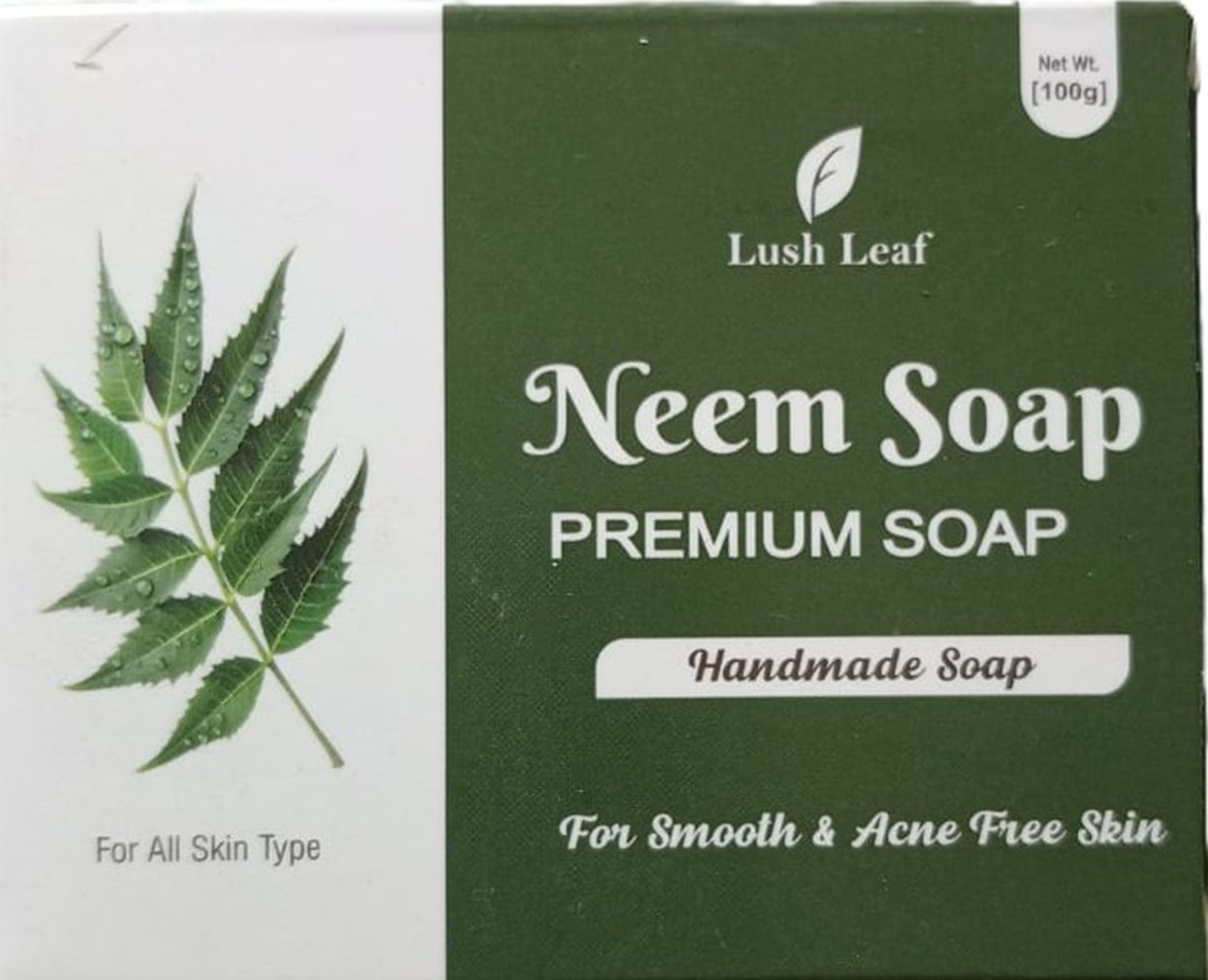 Lush Leaf Premium Handmade Neem Soap for Acne Free Skin - 100g