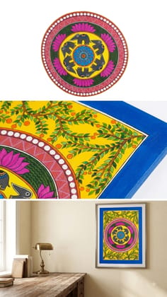 Handmade Madhubani Painting - Elephant & Lotus Mandala Art on Canvas (Unframed)