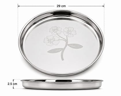 Premium Stainless Steel Round Floral Design Thali (Khoncha)