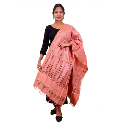 Tribes India Godna Painted Red Pink Tussar Dupatta/Stole