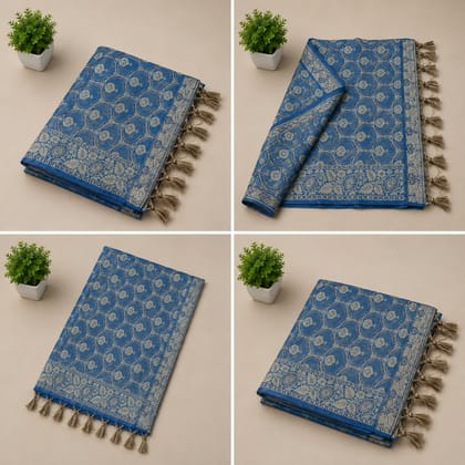 Banarasi Brocade Floral Motifs Blue Stole (Size: 254cm X 90cm)