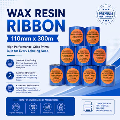 Wax Resin Ribbon 110mm x 300m – Ink Outside | Durable Thermal Transfer Ribbon for TSC, Zebra & Other Barcode Printers