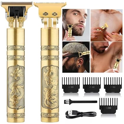 Vintage T9 Professional Hair Trimmer, Cordless Rechargeable, Gold, with 4 Guide Combs and Cleaning Accessories