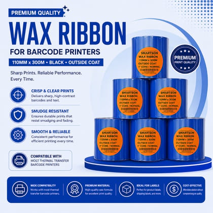 Wax Ribbon 110mm x 300m – Thermal Transfer, Black | For TSC, Zebra & Other Barcode Printers