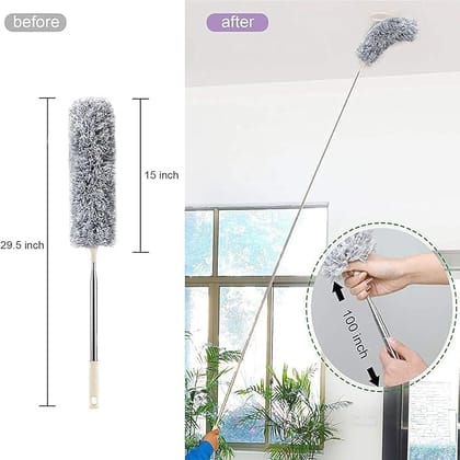 Feather Duster Bendable & Extendable Fan Cleaning Duster with 100 inches Expandable Pole Handle Washable Duster for High Ceiling Fans, Window Blinds, Furniture (100 inch)