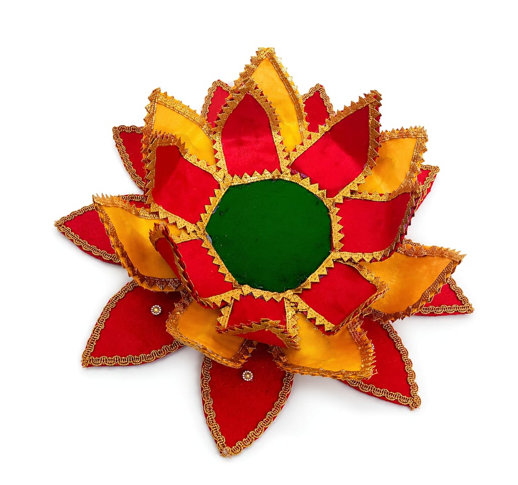 Handcrafted Multi-layered Red & Yellow Fabric Velvet Lotus Aasan for Laddu Gopal