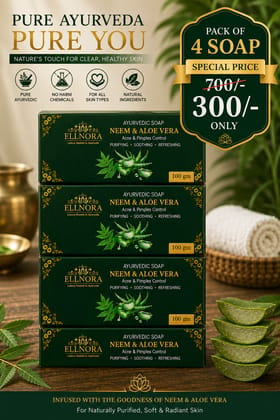 ELLNORA Neem & Aloe Vera Ayurvedic Soap for Acne and Pimple Control Remedies( Set of 4 Soaps)