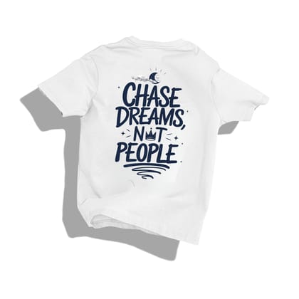 chase dream T-shirt- Round Neck Drop Shoulder Graphic Printed Oversized Cotton T-shirt-S / White