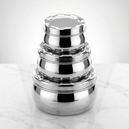 Stainless Steel Puri Dabba Set of 3 | Kitchen Storage Canister Dabba Set