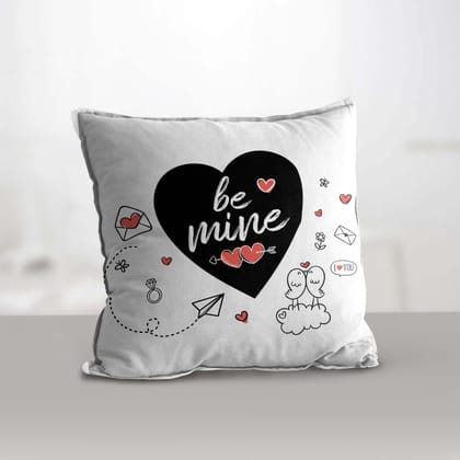 Valentine Combo of Colorful "Be Mine" Abstract Hearts Print Cushion & Mug Gift Set