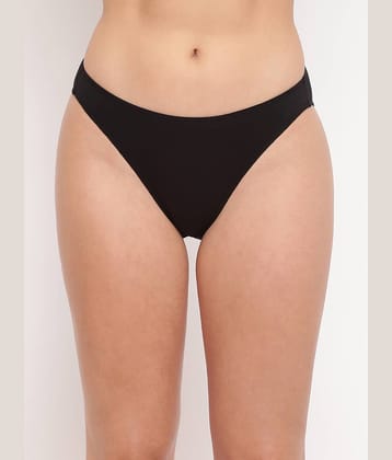 BASIICS By La Intimo Pack of 1 Cotton Lycra Solid Women's Bikini ( Black )