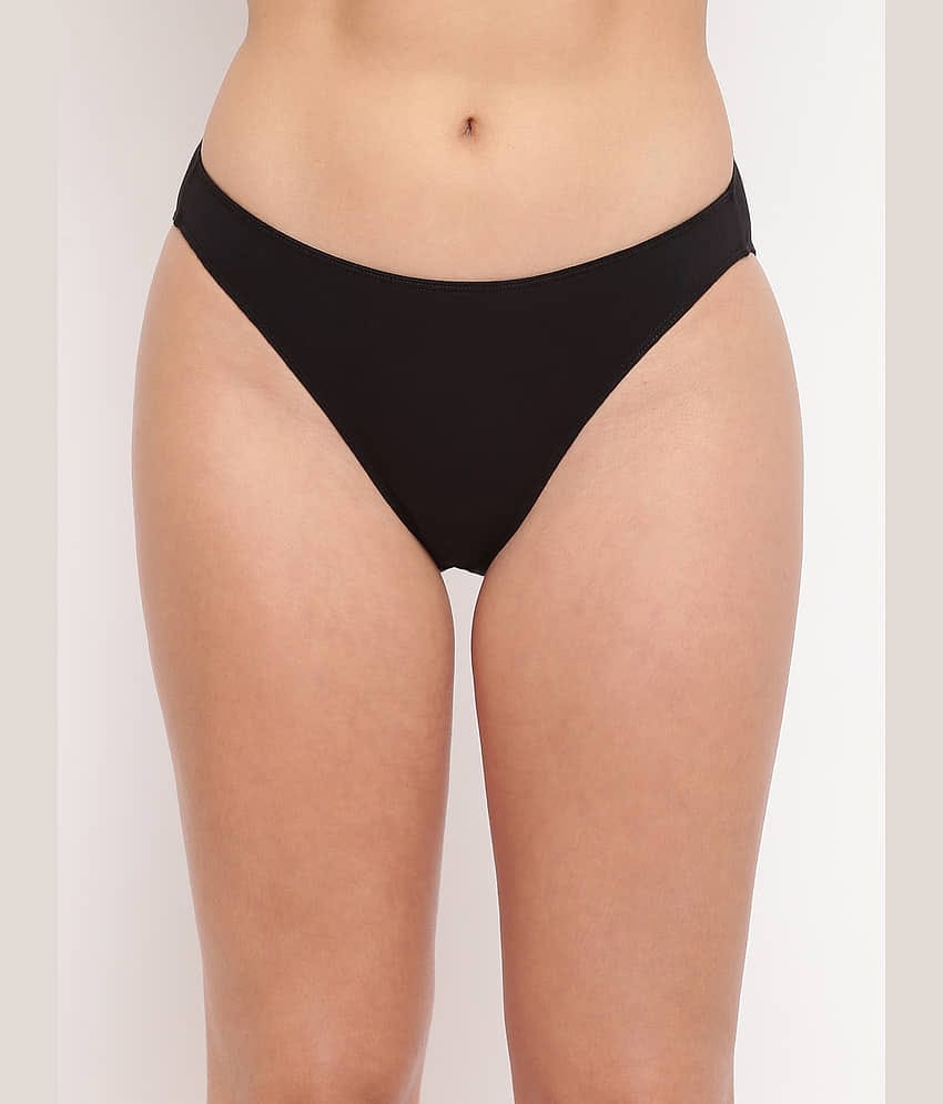 BASIICS By La Intimo Pack of 1 Cotton Lycra Solid Women's Bikini ( Black )