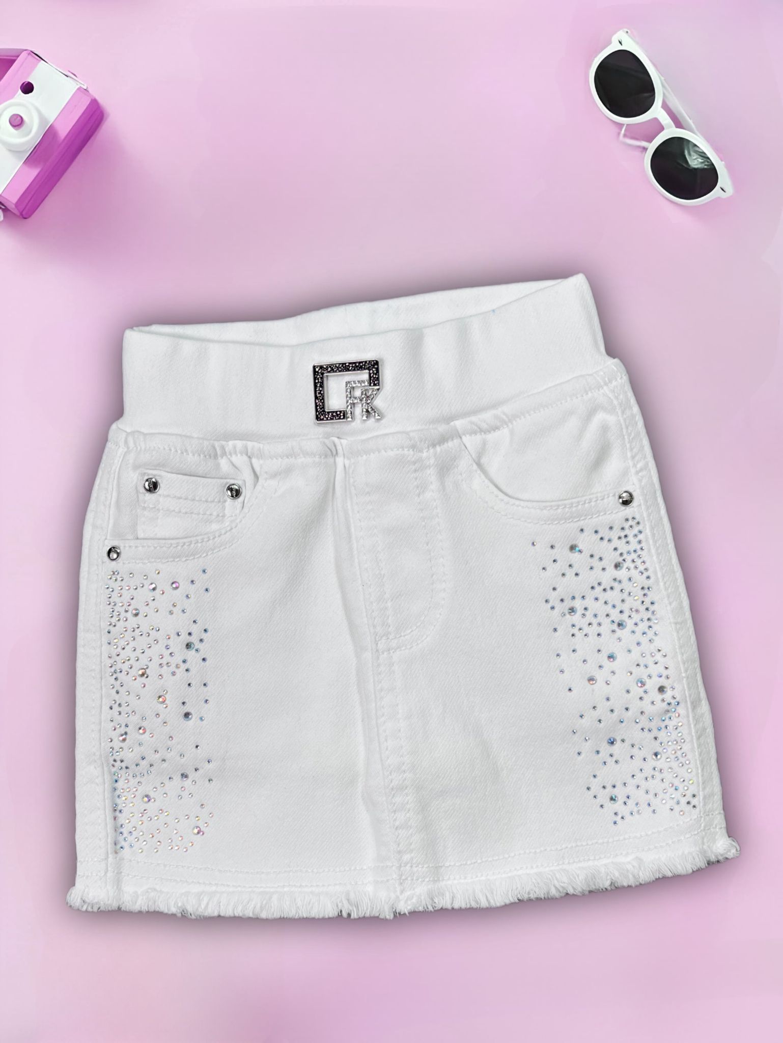 Girl's White Partywear Skirt [GS-988][1-6 Years]-1-2Y (Size - 18) / White / Denim