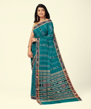Green Sambalpuri Handwoven Single Ikat Cotton Saree SFCSAR2466