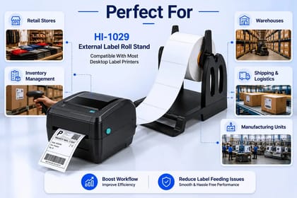 Thermal Label Holder – Universal Label Roll Stand for Barcode & Taffeta Rolls | Compatible with TSC, Zebra & Godex Printers