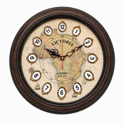 16 Inch Vintage Wooden Wall Clock with Roman Numerals & London Ship Design