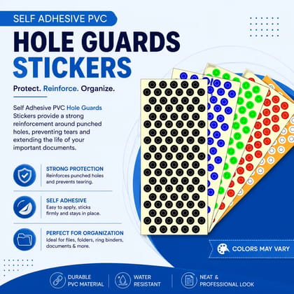 Self-Adhesive PVC Hole Guard Stickers – Sheet of 500 or 1000 | Reinforcing Rings for Files & Papers