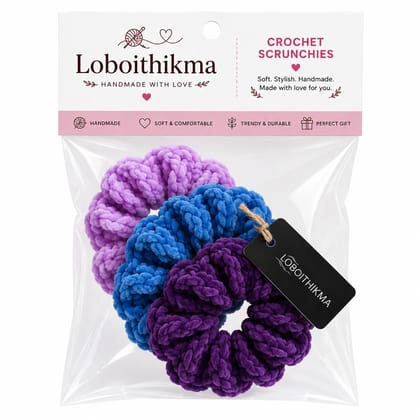 LOBITHIKMA Handmade Crochet Scrunchies for Women & Girls | Soft, Stylish & Comfortable Hair Ties | Pack of 3