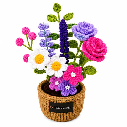 Lobithikma Handmade Crochet Floral Bouquet in Decorative Basket | Handcrafted Yarn Flower Arrangement | Elegant Home Décor & Thoughtful Gift
