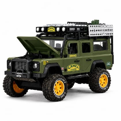 KTRS Enterprise 4x4 Off-Road Adventure Toy Car Land Over Dfender Cemel with Openable Bonnet, Doors, Pull Back Action, Large Tyres, Roof Rack & Adventure Accessories