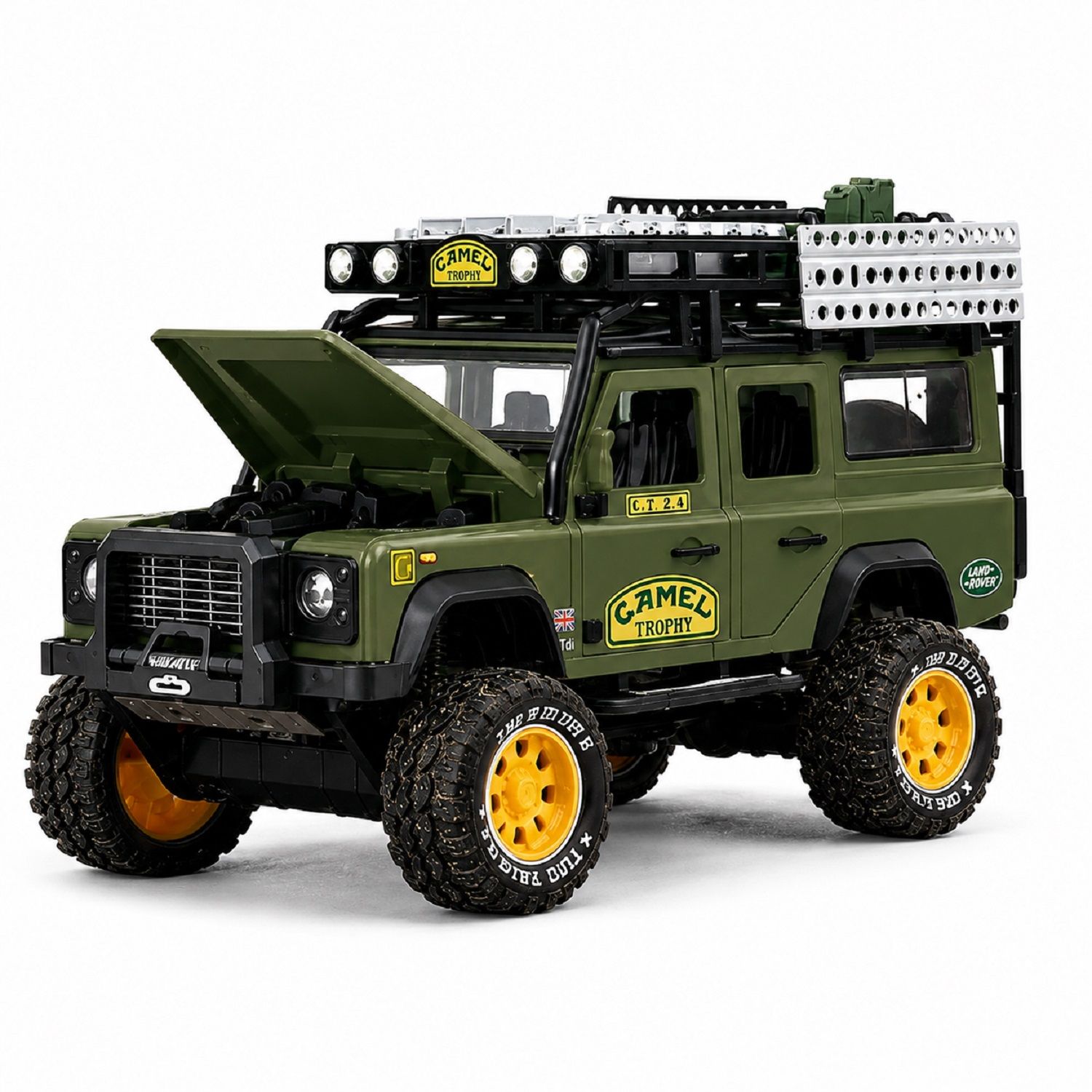 KTRS Enterprise 4x4 Off-Road Adventure Toy Car Land Over Dfender Cemel with Openable Bonnet, Doors, Pull Back Action, Large Tyres, Roof Rack & Adventure Accessories