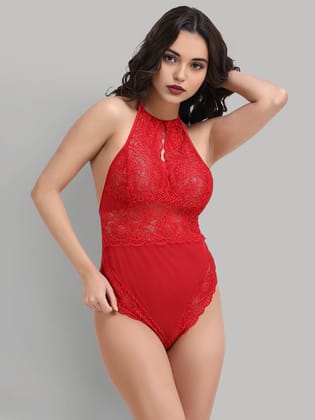 Overall Lace With Tender Touch Teddies-M / Red