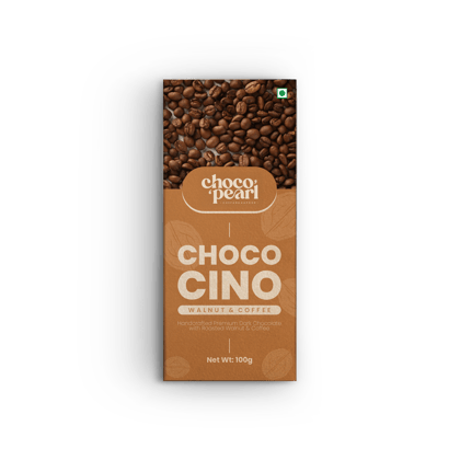 Choco Pearl Choco Cino – Handcrafted Premium Dark Chocolate with Roasted Walnut & Coffee | Gourmet Artisan Chocolate Bar | 100g Luxury Chocolate Gift