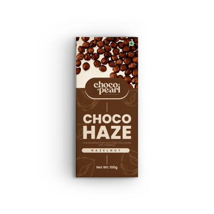 Choco Pearl Choco Haze Dark Chocolate with Hazelnut – Handcrafted Premium Eggless Chocolate Bar | Rich Cocoa Flavor for Gifting 100 g