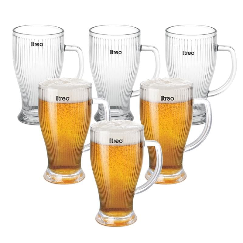 Treo By Milton Elix Beer Mug I Glasses for Beer, Juice, Mocktail | Scratch Resistant & Easy to Clean | Dishwasher Safe Mug | Transparent | Set of 6, 280 ml Each