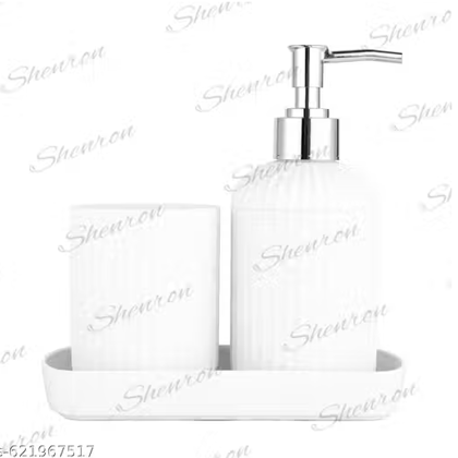 Bathroom Accessories Set of 3 - Dispenser, Toothbrush Holder & Tray