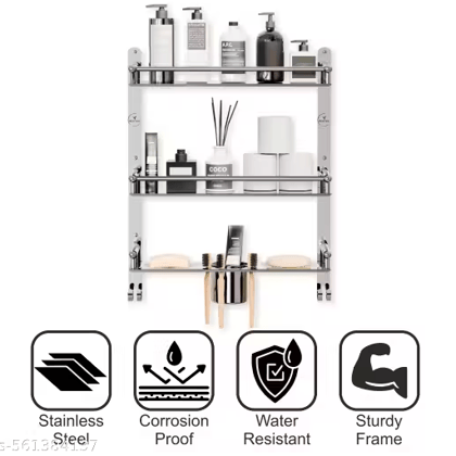Premium Stainless Steel Bathroom Accessories Set with Tumbler & Hooks