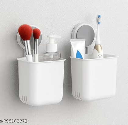Wall Mounted 2 Toothbrush & 1 Soap Holder with Drain Tray - Bundle of 2