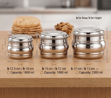WEKTU Stainless Steel Belly Shape Puri Dabba Set of 3