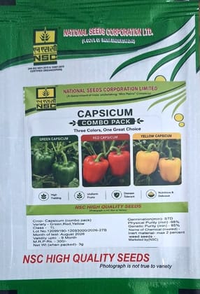 NSC  Capsicum Combo Pack (Green, Red, Yellow) 3 Gm Seed