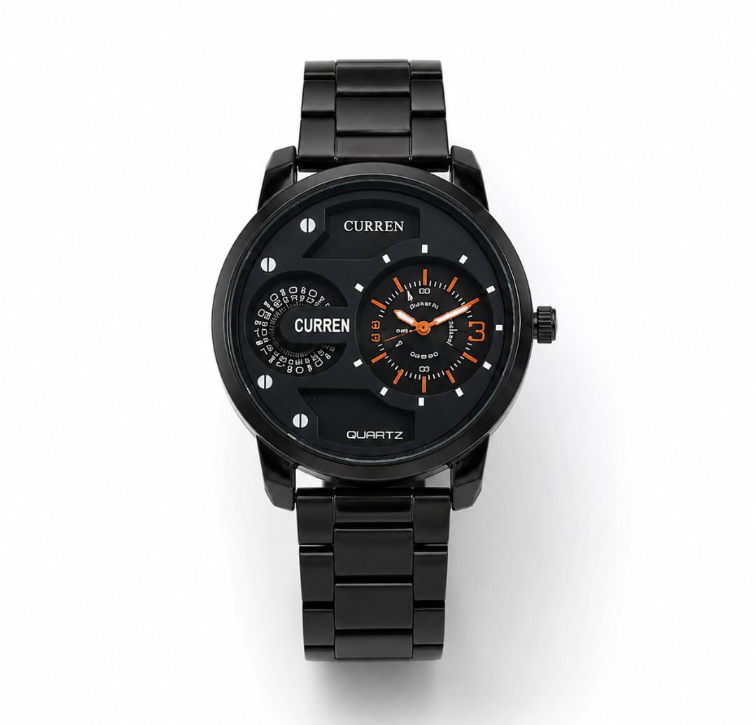 Men's Elegant Black Metal Wrist Watch