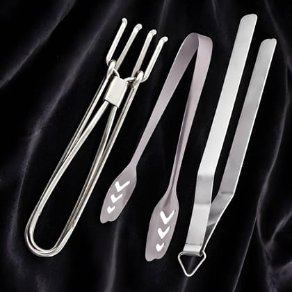 Heavy Duty Stainless Steel Kitchen Utility Tool Combo | Rust Resistant & Dishwasher Safe | Tong, Chimta, Pakkad & Lifter Multi-Purpose Kitchen Tools Set (3 Pcs Pack)