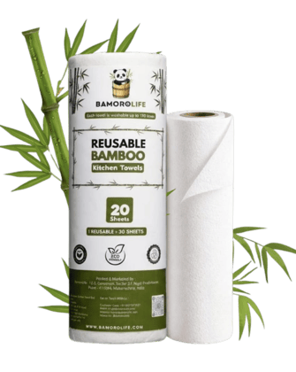 BAMOROLIFE Reusable Kitchen Towel Roll-2000 Times Washable|Soft & Highly Absorbent|Better Alternative to Dishcloth, Kitchen Tissue Paper Roll/Paper Towel|Eco Bamboo Wipes for Home Cleaning|20 Sheets