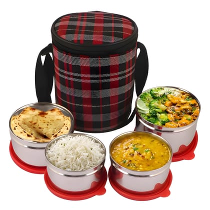 4 Box Tiffin Lunch Box Set with Carry Bag | Stainless Steel Food Container Set for Office, School, College, Travel & Daily Use | Meal Box for Men, Women & Students (Original)